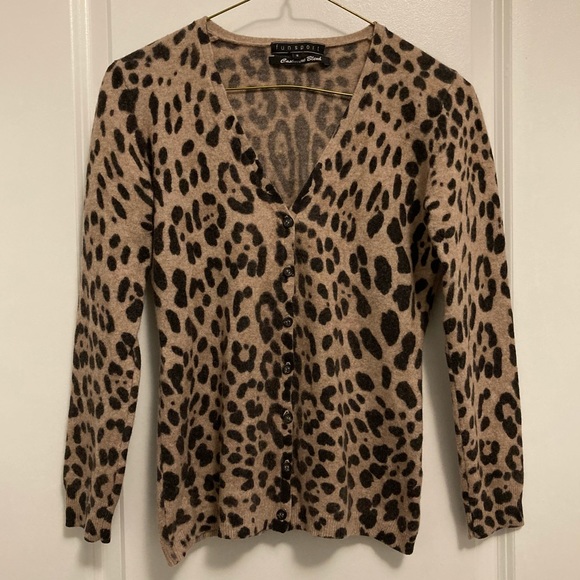 Leopard Print Cashmere Cardigan - Picture 1 of 9